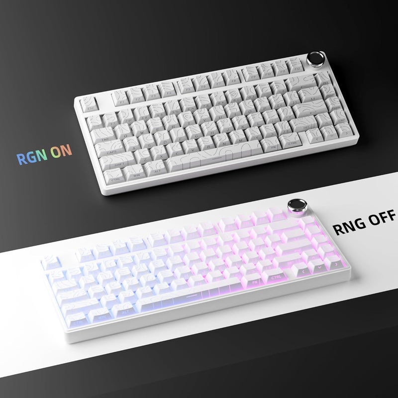 FunHub White Topographic PBT Keycaps,97 Key Caps Set Side Printed,No Tear & Fade Shine Through RGB Backlit Cherry Profile Keycaps (Ergonomic,Doubleshot) for 61/64/66/68/71/75/84/87 MX Mechanical Keyboards - Image 2